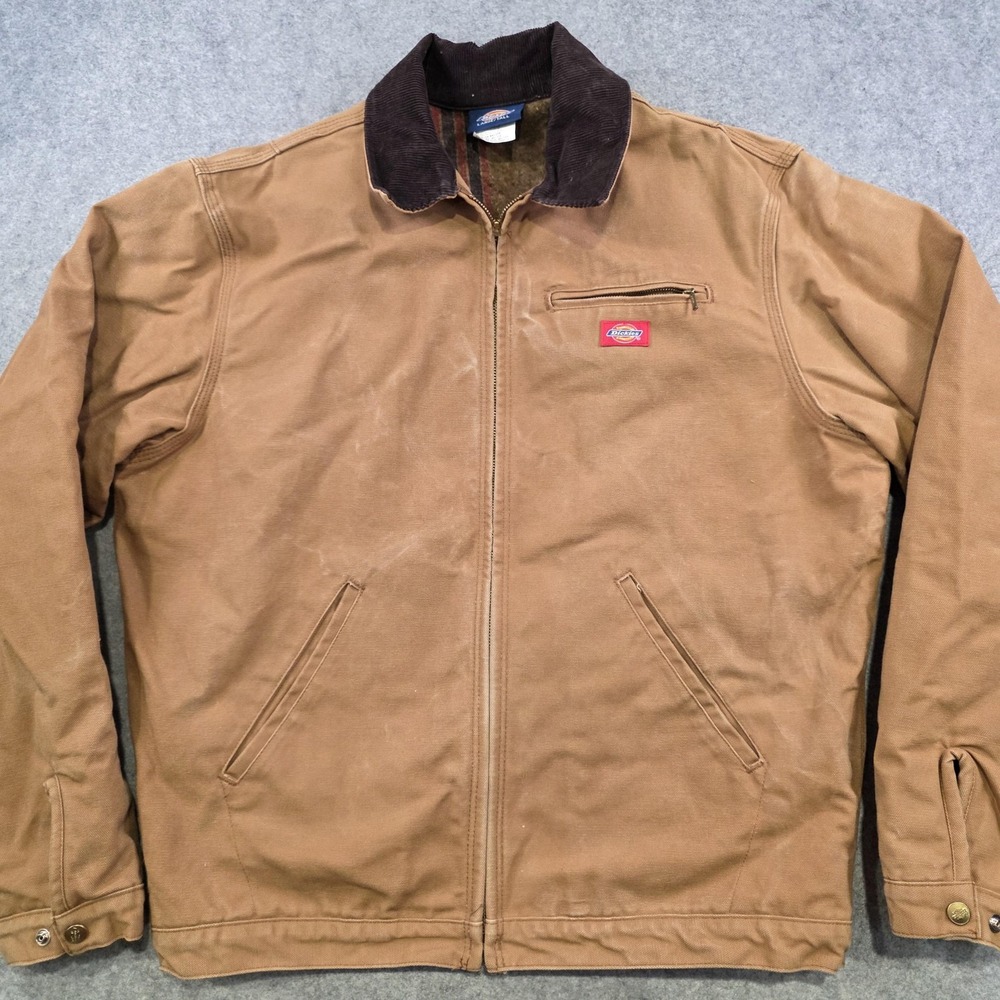 VTG Dickies Jacket Mens LT Brown Blanket Lined Bomber Workwear Corduroy Collar - Picture 3 of 14
